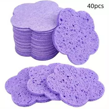 Facial Cleansing Kit 5-in-1-40pcs Natural Pulp Flower Sponges, 3pcs Wristbands & Headband, 2pcs Silicone Brushes - Alcohol-Free Skincare Tools