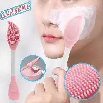 Facial Double-headed Silicone Facial Washing Brush Facial Mask Brush One Size розовый