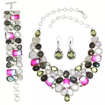 Комплект украшений из радужного лунного камня с лабрадоритом 16-18 дюймов