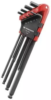 Facom Hex Wrench Set Ball Point 9pc. Metric Hex Key Wrench Set Spherical Head with Holder 83S.JP9AL FACOM