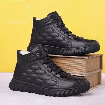 Factory direct sales 2025 new winter cotton boots velvet warm men s leather boots waterproof dad cotton shoes 39 чёрный