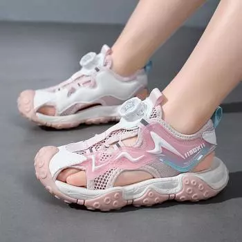 Factory direct sales boys shoes 2024 summer new button soft sole boys bag head sandals medium and large children s beach shoes 27 чёрный