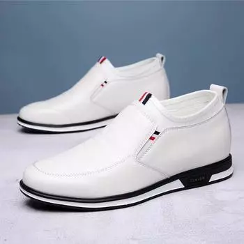 [Factory Direct Sales] Casual Men s Shoes 2025 Spring Trend Breathable Men s Business Leather Shoes Soft Sole Soft Surface 39 белый