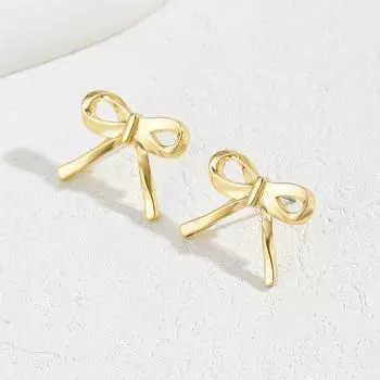 Factory Fashion Niche Design Sense Bow Metal Stud Earrings Women s Simple Fashion Versatile Personality Earrings Earrings 18K