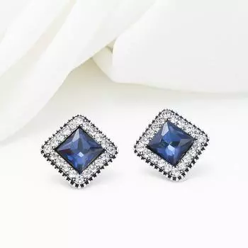 Factory Fashion Quartet Jewel Earrings Korean Edition Inlaid Blue Diamond Zircon Stud Earrings Atmospheric Premium Full Diamond Earrings