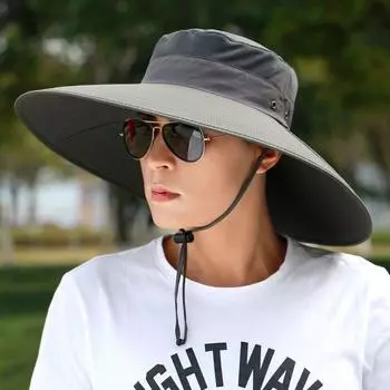 Factory Outdoor Extra Large Edge Sun Protection Hat Summer Men Mesh Hiking Hiking Fishing Hat Outdoor Sun Hat Thin Cap Light gray One size