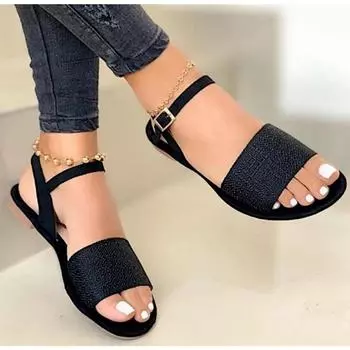 Factory Wholesale Cheap Women s Summer New Product Comfortable Flat Bottom 40-43 Large Buckle Casual Sandals for Women 40 чёрный
