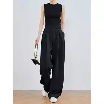 Faesslin Street Shot High Waist Velcro Suit Pants (Autumn) Black long pants 108.5cm- S