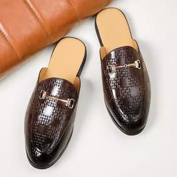 Fahsion Men Half Slippers Metal Button Shoes Male Slip On Casual Mules Moccasins Breathable Penny Loafers Zapatos Hombre 39