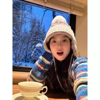 Fairisland Retro Christmas Heavy Industry Sweater Female Winter New Lazy Wind Stripes Knitwear Loose Soft Glutinous Tops Blue S