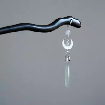 Fairy and Devil Wooden Cheongsam Moon Tassel Hanfu Hair Sticks Ancient Style Hairpin Ancient Headwear Chinese Style Headwear