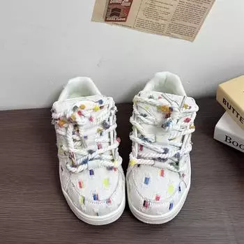 Fairy bean rainbow grid canvas board shoes women s autumn breathable platform white student shoes versatile niche sports and leisure shoes 35 белый
