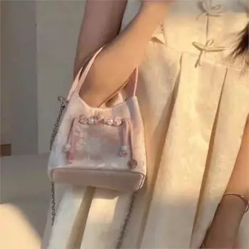Fairy Core розовая сумка-ведро кошелек женская ручка в китайском стиле шикарные сумки через плечо женская эстетическая мини-сумка в стиле Харадзюку