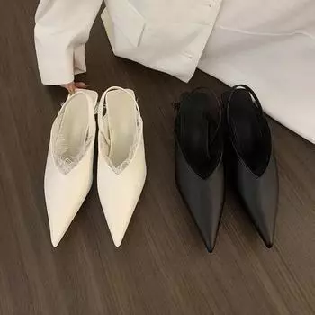 Fairy design bag head sandals fairy shoes 2024 new spring and autumn pointed temperament black empty shoes 35 чёрный