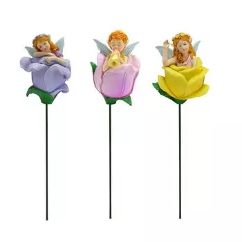 Fairy Plant Pot Stakes, Set of 3 Fairy Garden Stakes for Plants, Outdoor Lawn and Yard Decorations, Multicolor, Resin разноцветный