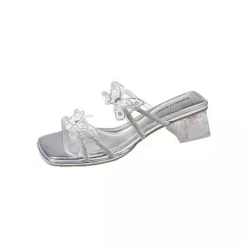 Fairy rhinestone bow with sandals girl summer 2025 new fashion versatile stiletto high heels 35