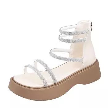 Fairy sandals female summer 2025 new rhinestone muffin thick-soled open-toe with skirt rear zipper Korean version of Roman shoes 35