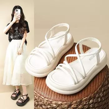 Fairy Sandals Female Thick Bottom Summer Cross Strap Open Toe Casual Beach Shoes Female Fashion Women Summer Shoes Breathable for Hot Weather 35