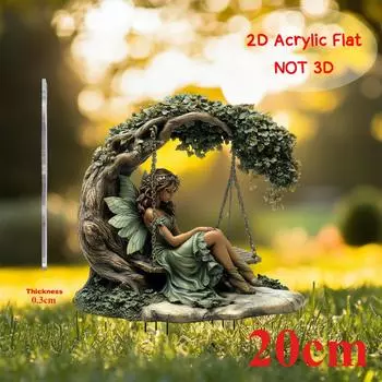Fairy sitting on a hanging chair, 2D flat acrylic, decoration, suitable for garden, lawn, outdoor, party, Christmas, Halloween 20cm