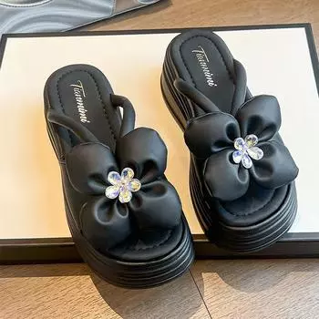 Fairy style muffin thick-soled diamond flower with skirt sandals female outer wear summer new fashion versatile beach sandals 35