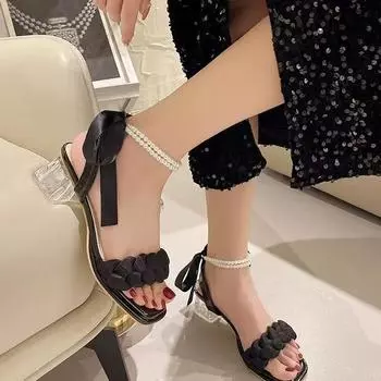 Fairy style sandals with skirt female summer 2025 new thick heel versatile gentle style French temperament high heels 35