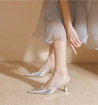 Fairy style silver pointed sandals female summer with skirt design sense niche temperament high heels stiletto 34 серебряный