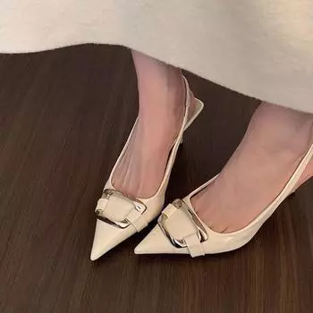 Fairy style temperament thin heel pointed bag head sandals women s summer 2025 new models with skirts niche metal high heels 35 чёрный