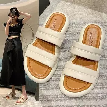 Fairy wind cool slippers outer wear women s shoes 2024 autumn new thick-soled fashion French with skirt open-toed sandals 35 бежевый