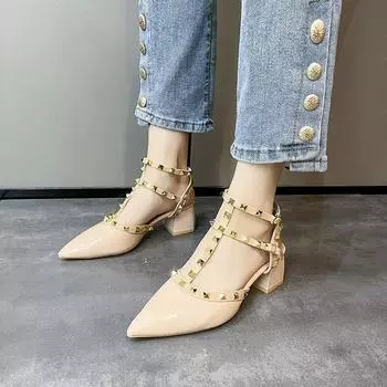 Fairy wind high-heeled sandals female 2024 new square heel platform buckle Roman shoes seaside vacation beach shoes 34 чёрный