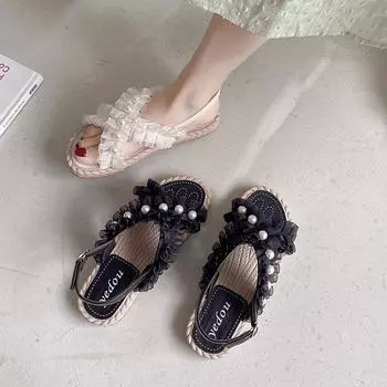 Fairy wind ins accompanied~! Summer evening breeze seaside sandals women wear non-slip, light and breathable cool slippers in summer 35 чёрный