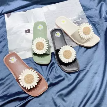 Fairy wind lazy slippers 2025 summer new women s shoes student flat sandals flowers small daisies soft summer sandals 36 белый