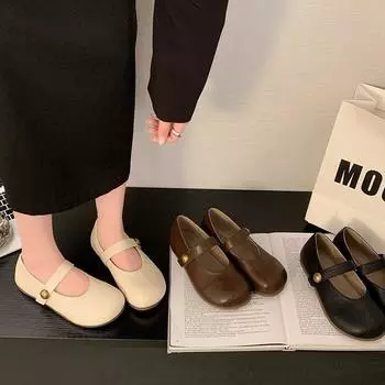 Fairy wind Mary Jane Velcro single shoes 2025 spring new Korean version soft-soled square head shallow mouth flat-soled Doudou shoes 35 чёрный