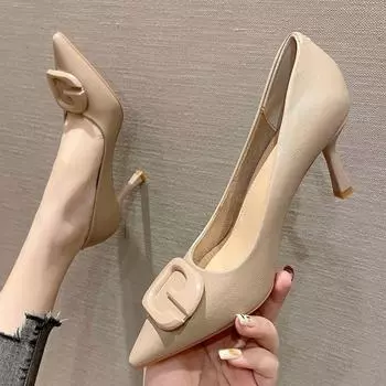 Fairy wind pointed head thin heel high heels female spring and autumn new French commuter high heel shallow mouth professional work single s 34