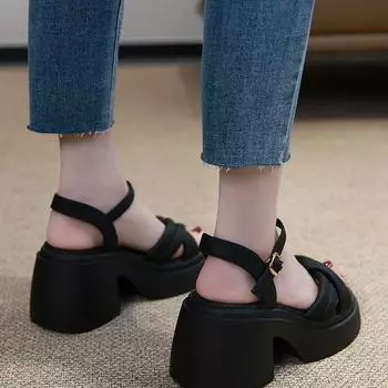 Fairy wind thick sole heightened thick heel high heel with Roman sandals women s skirt summer wear 2024 new 35