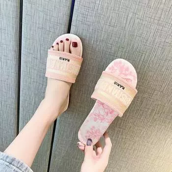 Fairy wind wear cool slippers female ins tide 2025 summer new Internet celebrity flat bottom comfortable one-word 35 синий