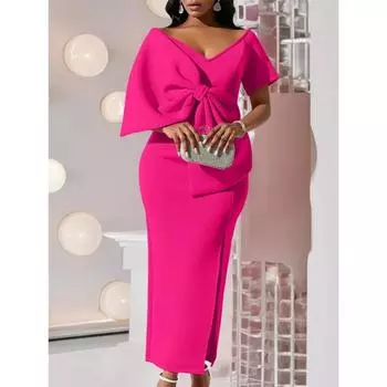 FairyShely Летнее платье-клуб с коротким рукавом и бантом большого размера для женщин, однотонное, большие платья, женское, облегающее, облегающее, пышное платье S зелёный