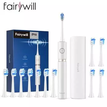 Fairywill FW-P11, электрическая зубная щетка для взрослых, 6200 об/мин, Sonic, 3 режима, зарядка через USB, 12 сменных насадок, водонепроницаемая