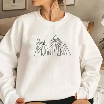Faith Can Move Mountains Sweatshirt Christian Apparel Faith Religious Sweatshirt Women Graphic Hoodies Motivational Pullovers S чёрный