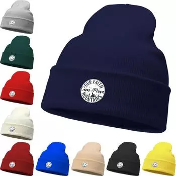 FAITH MOVE MOUNTAINS Печатная вязаная шапка Beanie, Текст Skullies Beanies Fit Термоголовные уборы Помпоны Beanies Вязаная шапка Beanie as the picture жёлтый