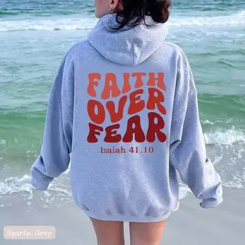 Faith Over Fear плюшевая толстовка для женщин 2024 года, осень и зима, новая корейская версия, студенческий принт, с капюшоном, свободный S коричневый