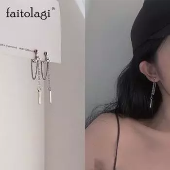 Faitolagi 1 пара серег с кисточками серебристого цвета, длинная цепочка, модные корейские серьги-гвоздики, зажимы для ушей для женщин и девочек, ювелирные изделия, подарок