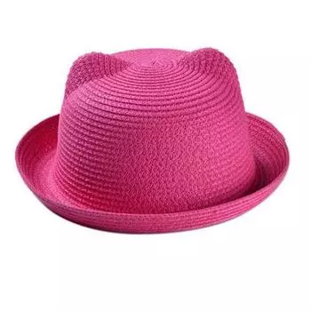 FAITOLAGI модная соломенная летняя шляпа для малышей, кепка от солнца с кошачьими ушками, пляжная кепка на 2-5 лет one size розовый
