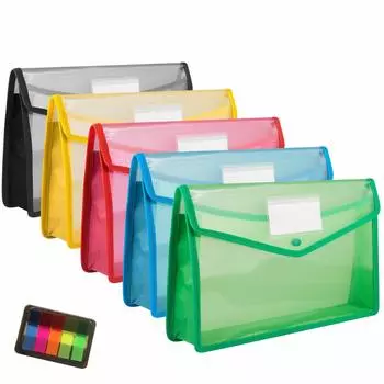Файл Pranski Button Набор из 5 файлов формата А4 Большой пластиковый органайзер для хранения, Тип, 5, Цвета, Сумка, Вместимость, Прозрачный, Водонепроницаемый, Стильный, Милый,