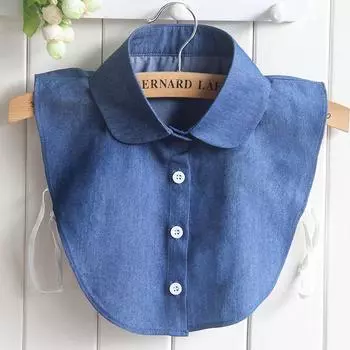 Fake Collar Women S Shirt, Fashion Denim Crew Neck Fake Collar Shirt Collar Decorative Collar Women