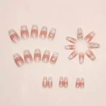 Fake Nail Patches Women Cute Christmas Snowflake Star Handmade Press on Nails Short Style Cat Eye Nails Patch Detachable