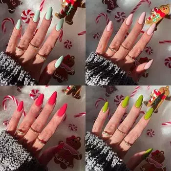 Fake Nail Pieces Solid Color Medium and Long Pointed Nail Collection Nail Art Wear Nail Medium and Long Press on Nail