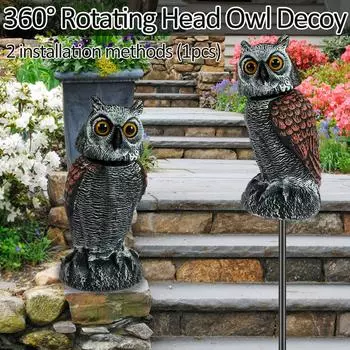 Fake Owl Decoy Lifelike Owl Scarecrow Sculpture with 360 Rotating Head for Garden Yard Bird Repellent Outdoor Bird Deterrent New темно серый