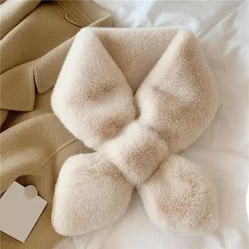 Fake Rabbit Fur Collar Scarf Women Keep Warm Thickening Fur Colorful Cross Winter Scarf Autumn Winter Fake Fur New розовый