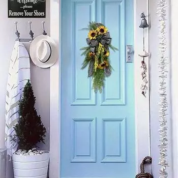 Fake Sunflower Spring Sunflower Artificial Sunflower Wreath Summer Teardrop Wreath Swag Door Hanging Wreath Simulation Hanging Wreath Spring Decor Style 1