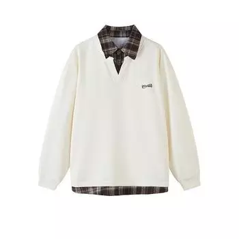 Fake Two Double Layered Collar Embroidered Sweatshirt Men s Long Sleeved Top Jacket XXXXXL белый